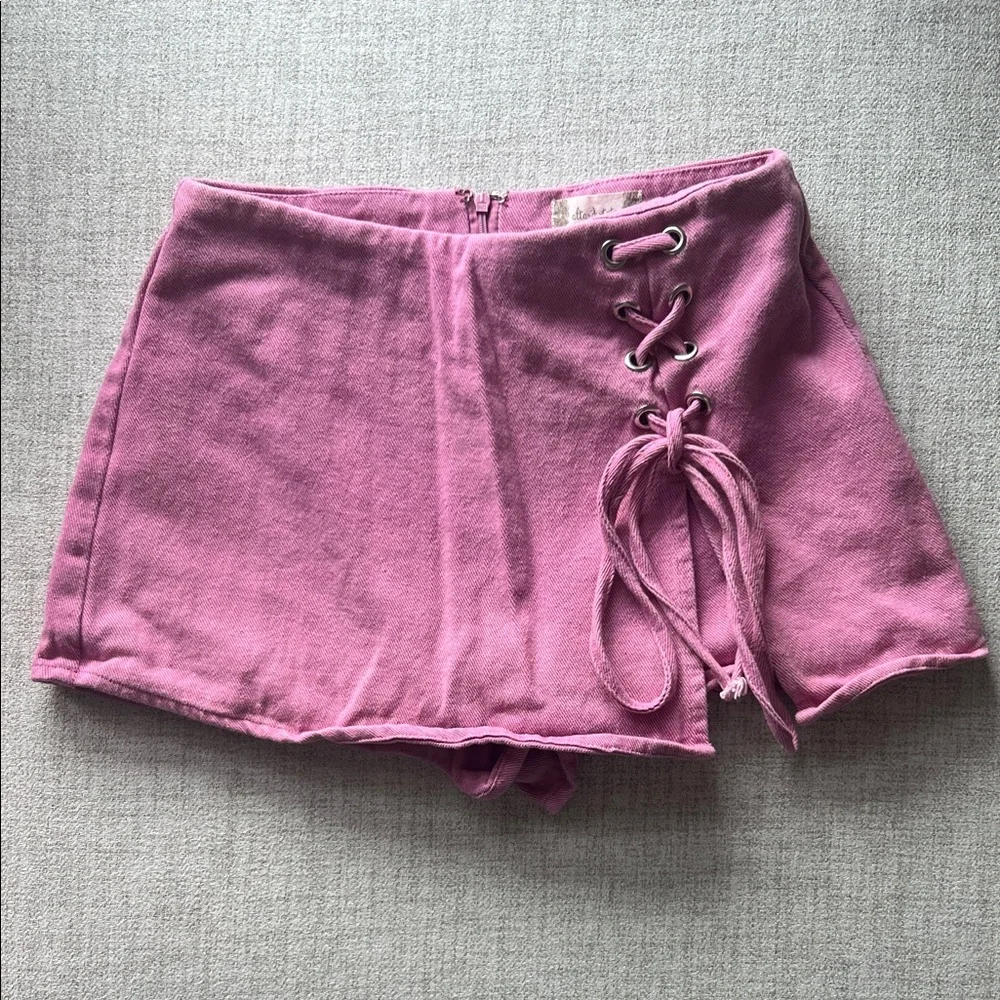 Altar'd State Pink Denim Mini Skirt - Picture 2 of 10